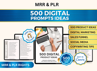 500 Digital Prompts Ideas | MRR PLR Ebook