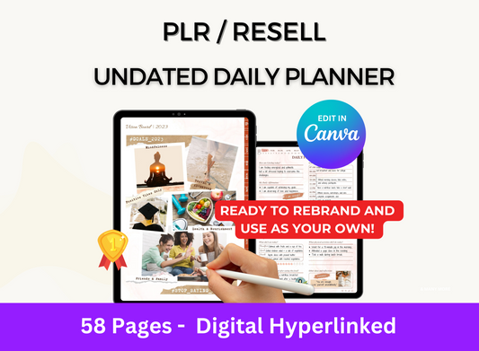 PLR Resell Undated Digital Planner, Daily Planner, Hyperlinked Journal PLR Journal Canva Editable Commercial Use Resell Rights