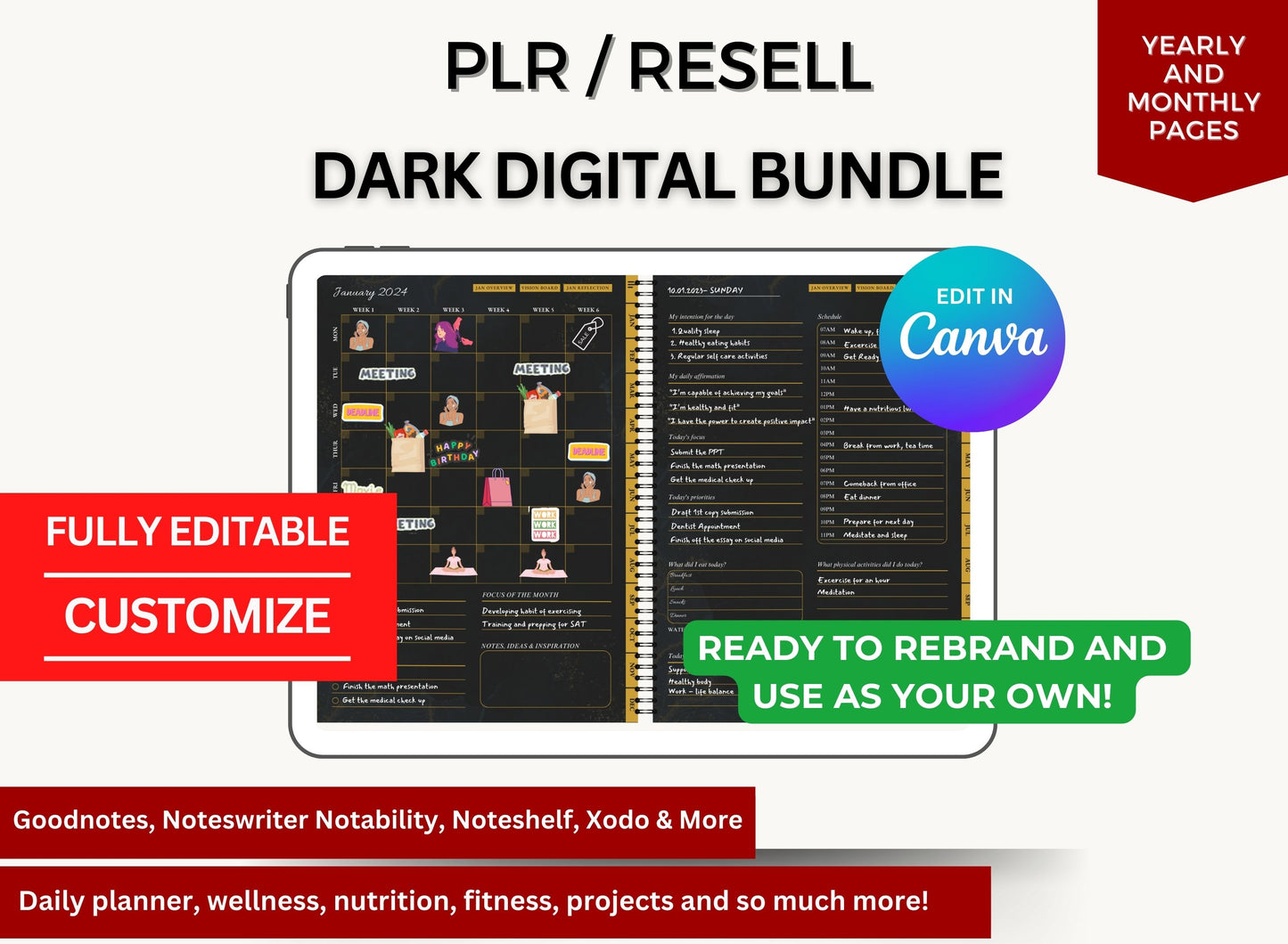 Dark Digital Planner to Resell [ Free Gift ]