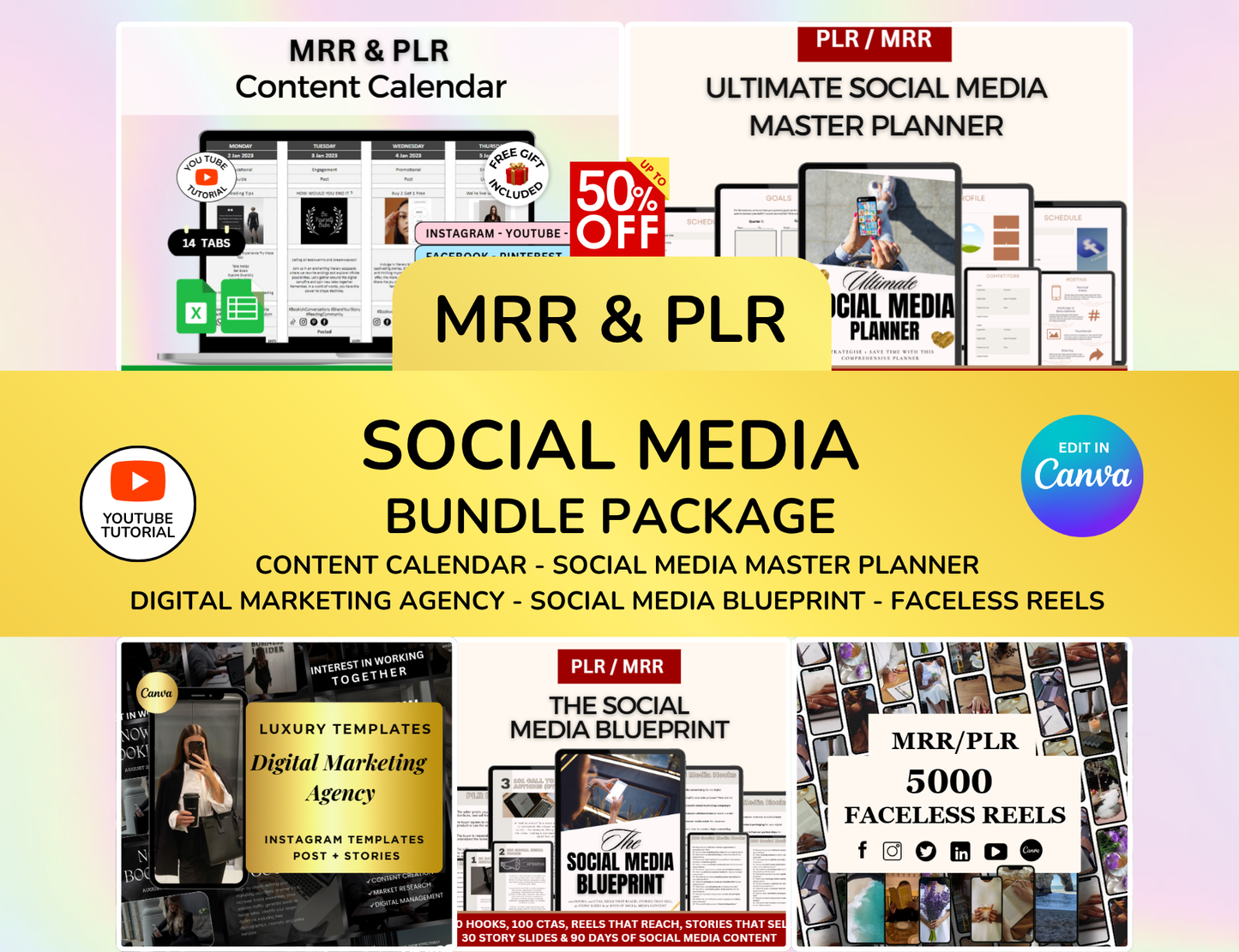 Social Media Planner Bundle: Content Calendar, Reels, Templates (PLR/MRR) (Digital Download)
