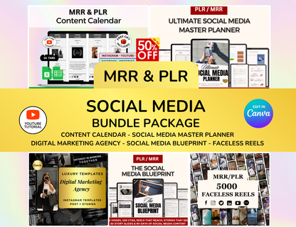 Social Media Planner Bundle: Content Calendar, Reels, Templates (PLR/MRR) (Digital Download)
