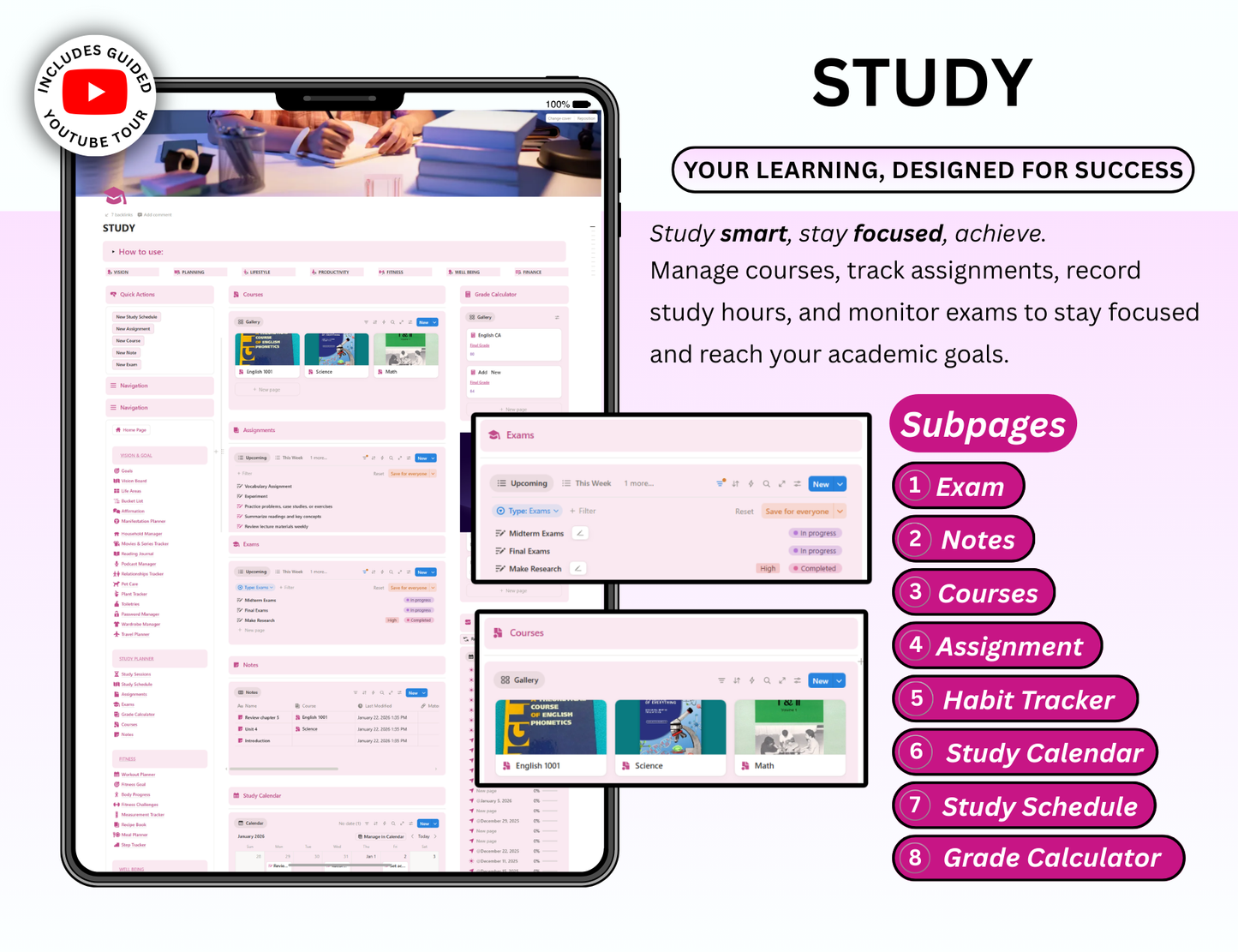 Pink Notion Advanced Life Second Brain Planner