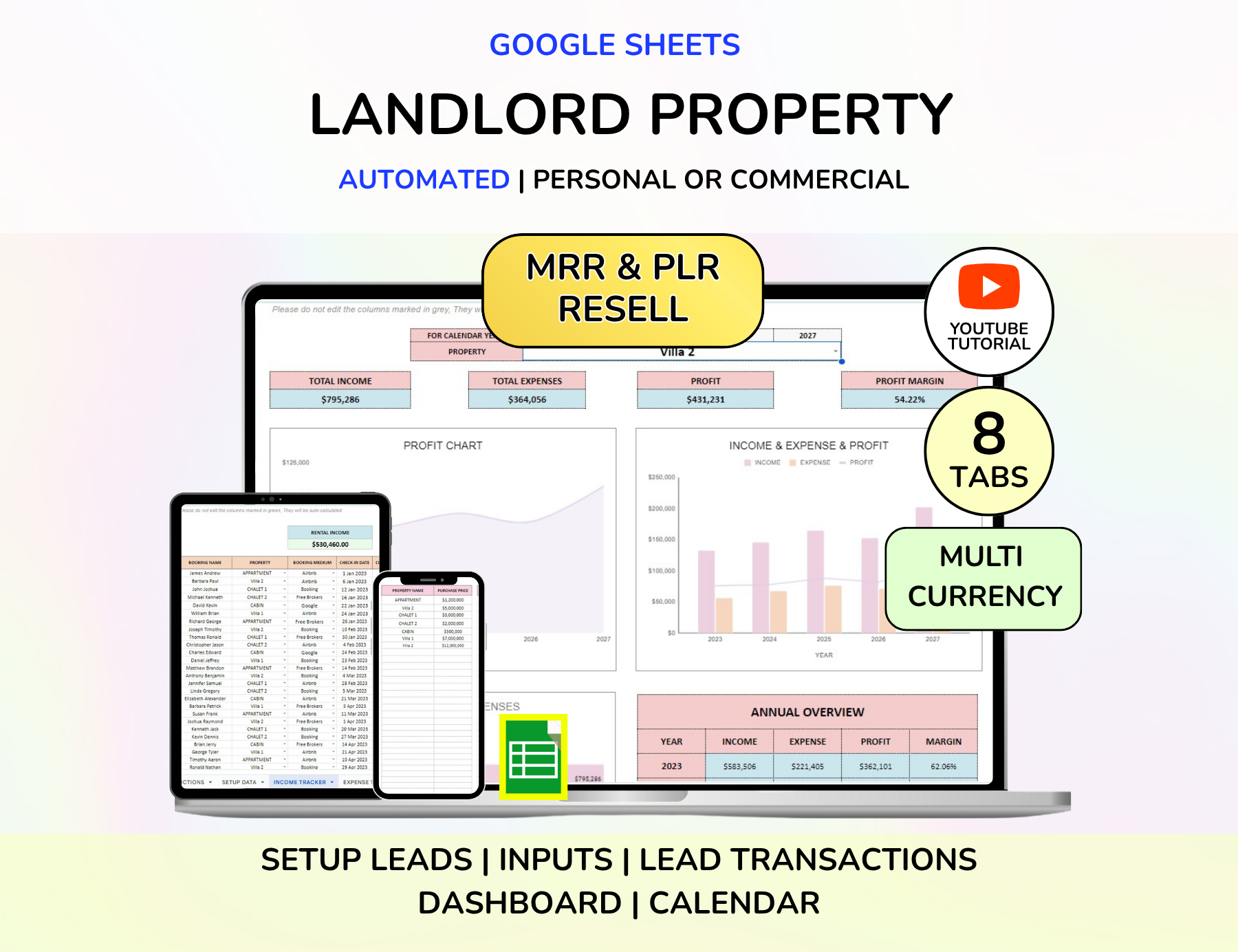 Real Estate CRM Landlord Rental Property Spreadsheet Transaction Coordinator Buyer Seller Pipeline Listing Expense Real Estate Tracker