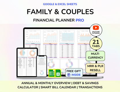 PLR Family Budget Household Budget Couple budget Spreadsheet PLR Google Sheets Life Organizer Family Meal To do List Tracker