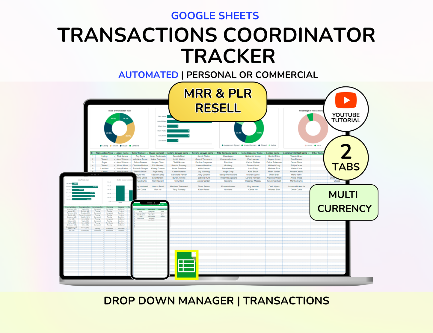 Real Estate CRM Landlord Rental Property Spreadsheet Transaction Coordinator Buyer Seller Pipeline Listing Expense Real Estate Tracker