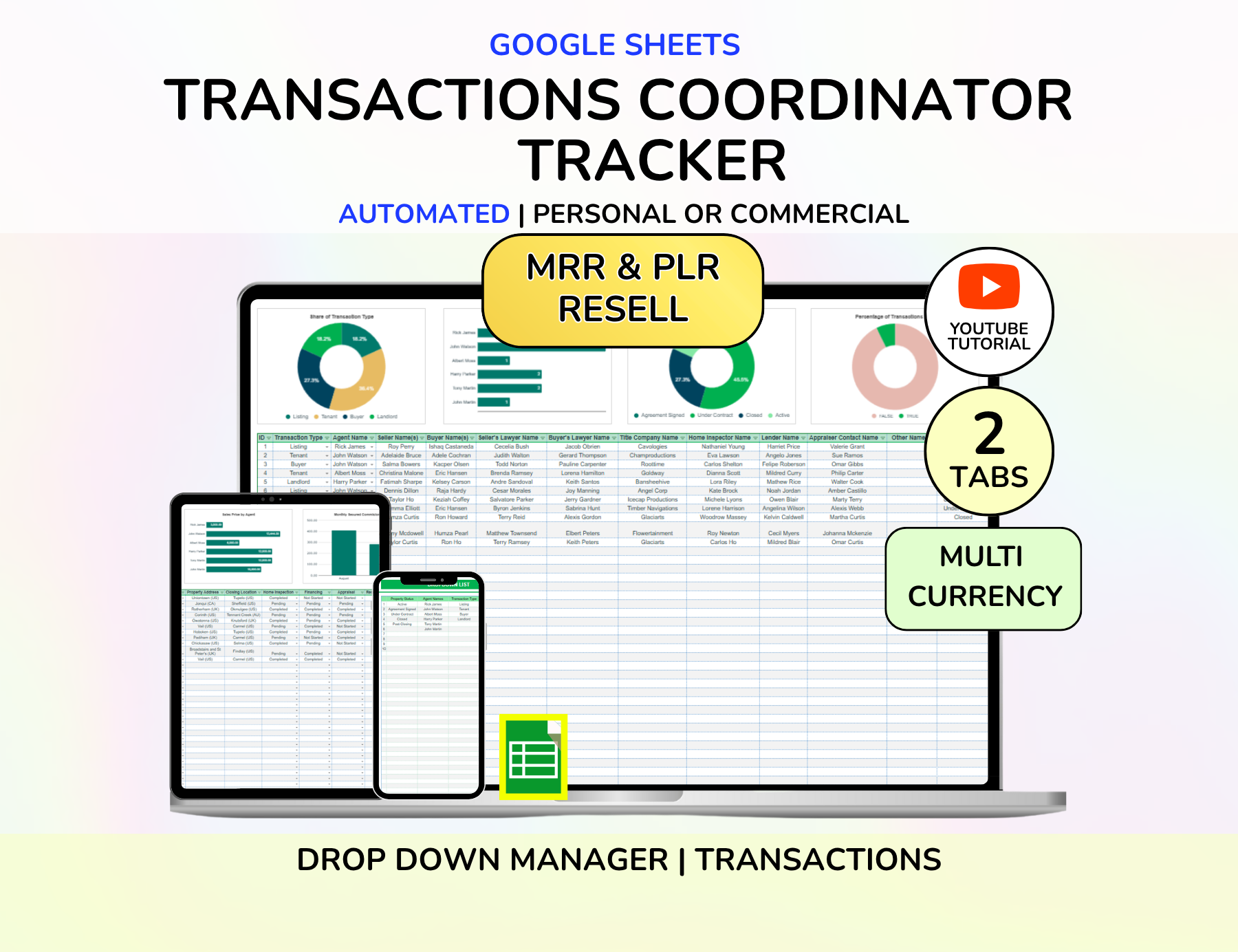 Real Estate CRM Landlord Rental Property Spreadsheet Transaction Coordinator Buyer Seller Pipeline Listing Expense Real Estate Tracker