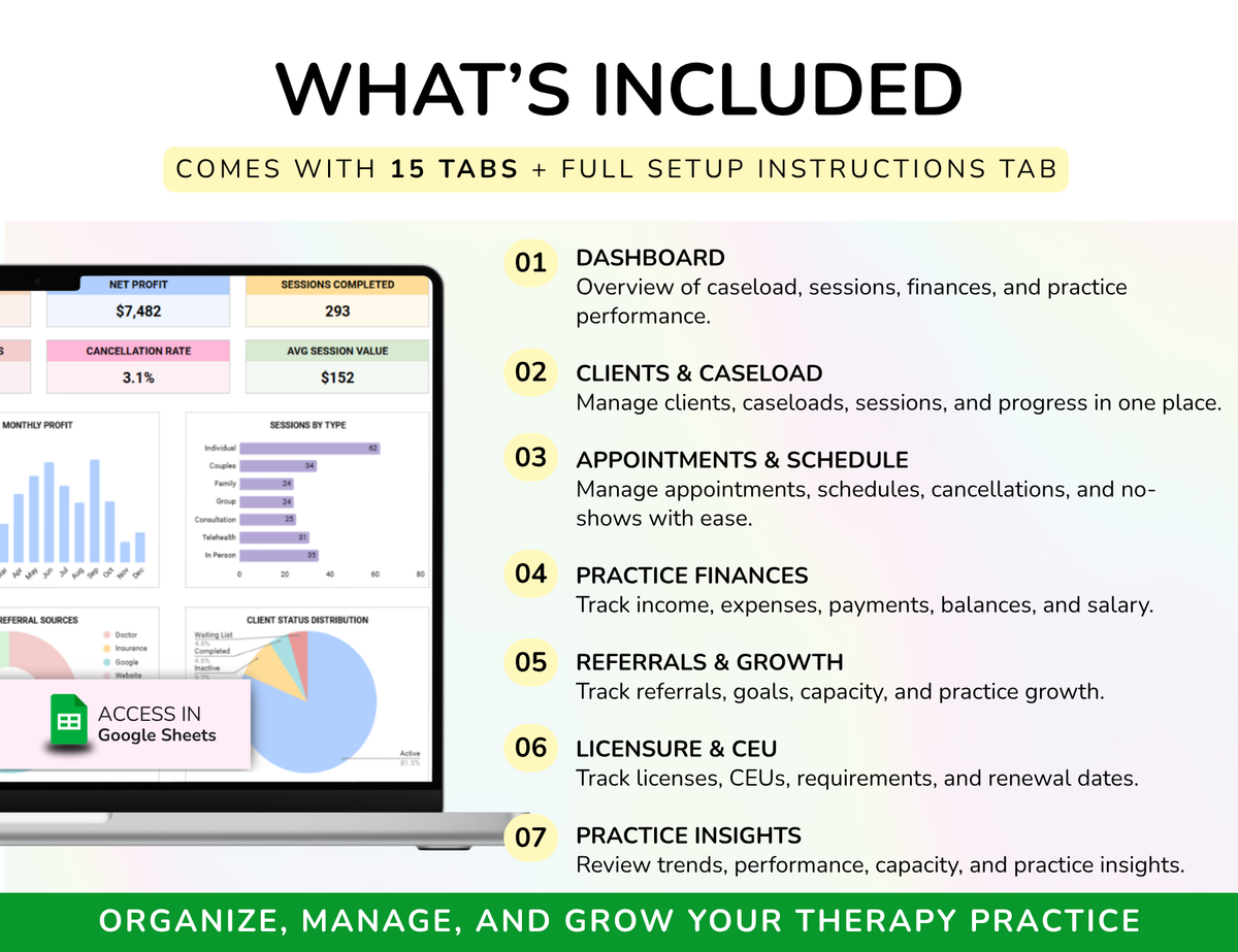 Therapist Planner Caseload tracker Session log Therapy organizer