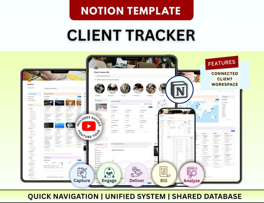 PLR Client Tracker Notion CRM Customer Relationship Management Client dashboard Client Log Notion template Notion Planner Notion Dashboard
