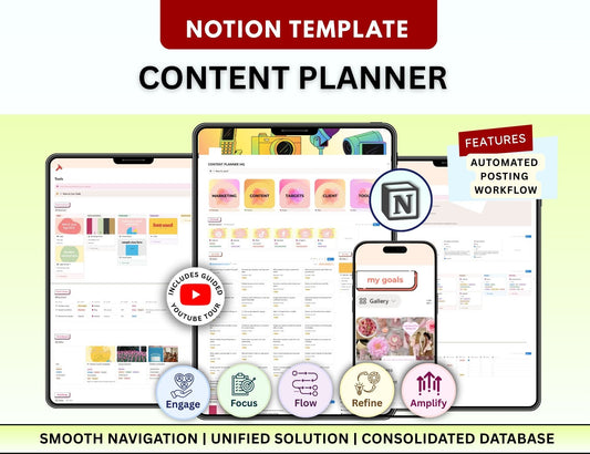 PLR Content Planner Notion Content Calendar Social Media Planner Facebook Tik Tok Instagram Social Media Notion Master Resell Rights