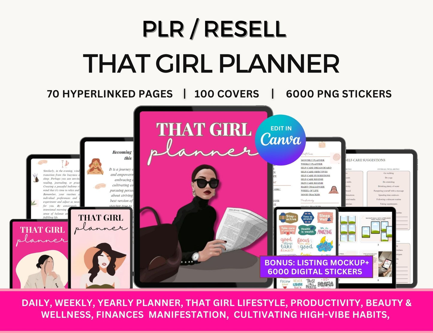PLR Girl Bundle - Planner, Ebook, Self Care, Faceless Reels