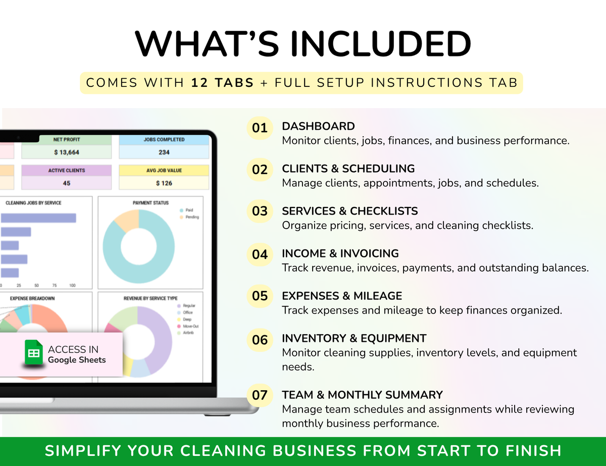 Cleaning Business House Cleaning Tracker Spreadsheet