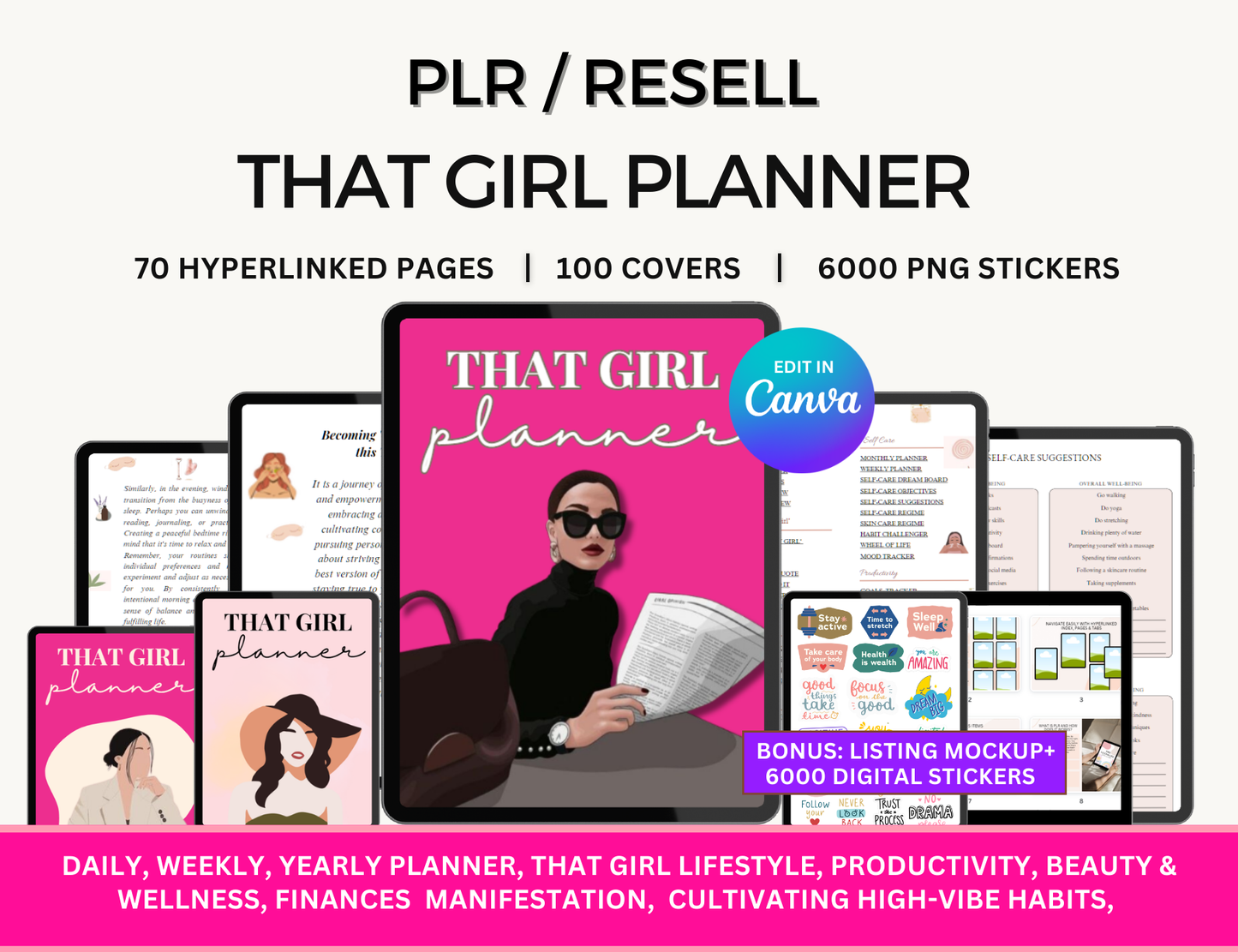 Girl Planner, Boss Babe, Planner Girl, Self Care, Girl Ebook, Digital Planner, Goodnotes Planner, Ipad planner, Faceless Reels, Monthly Planner, self care journal,