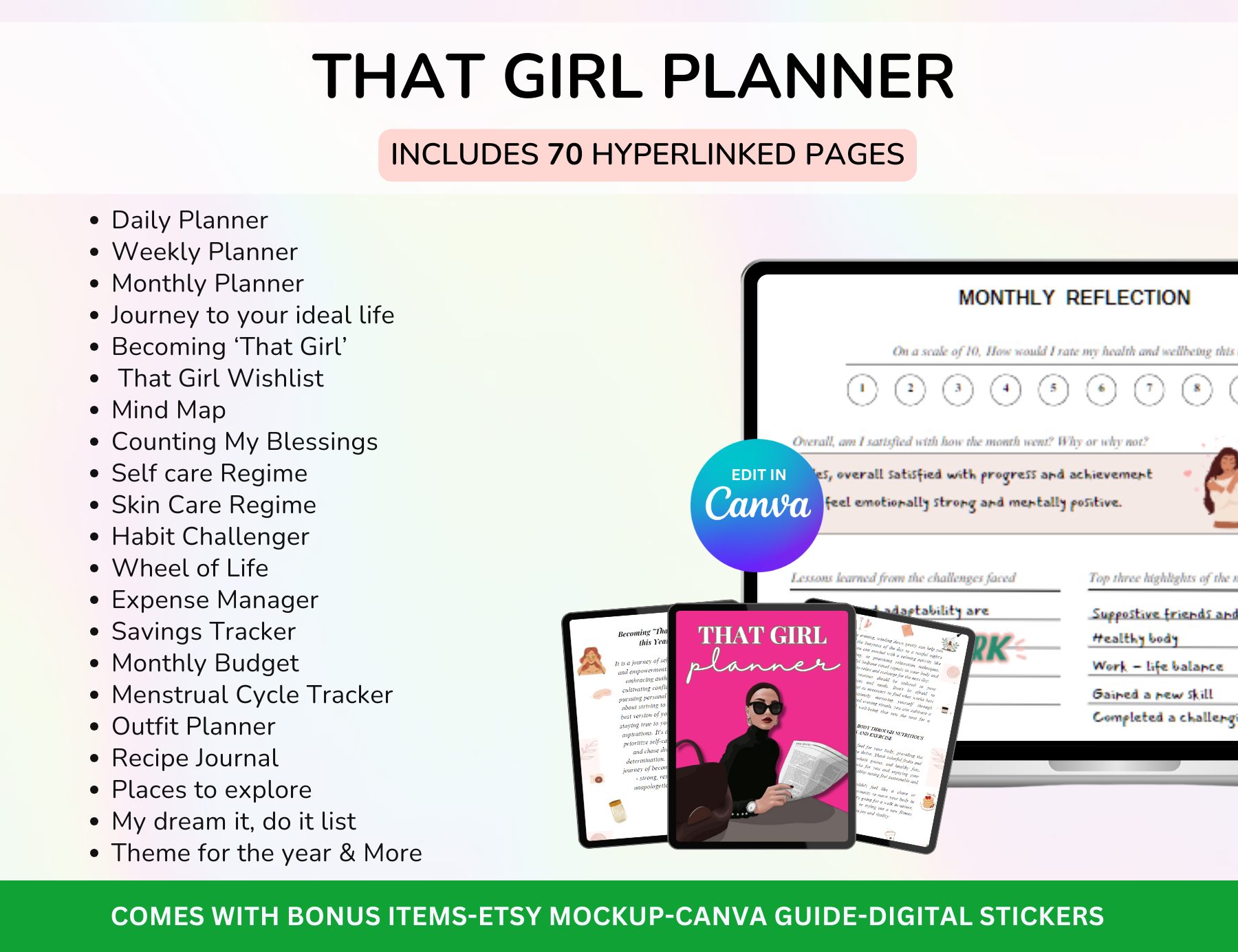 Girl Planner, Boss Babe, Planner Girl, Self Care, Girl Ebook, Digital Planner, Goodnotes Planner, Ipad planner, Faceless Reels, Monthly Planner, self care journal,