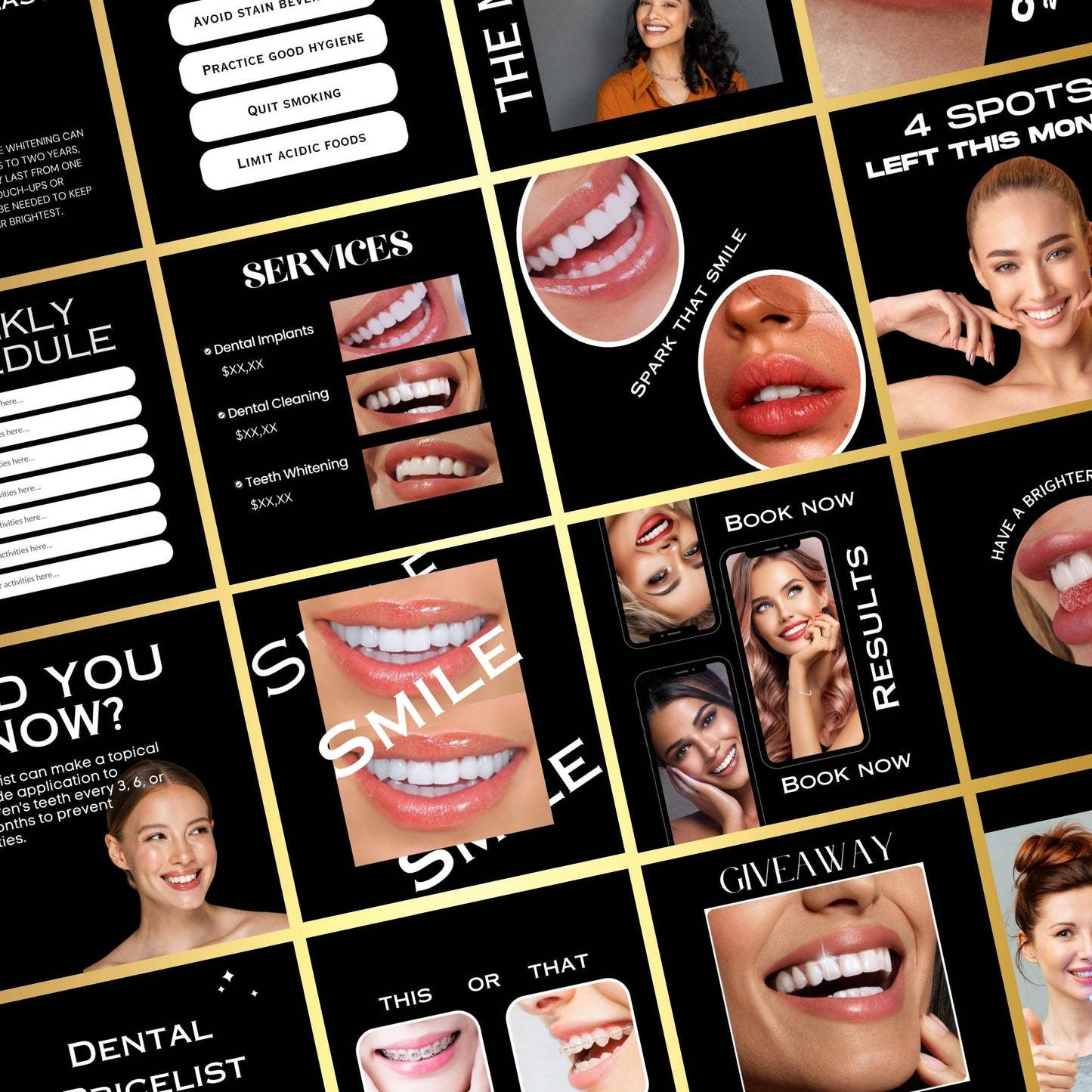 60 Teeth Whitening Social Media Post Template | Tooth Gem Instagram Templates