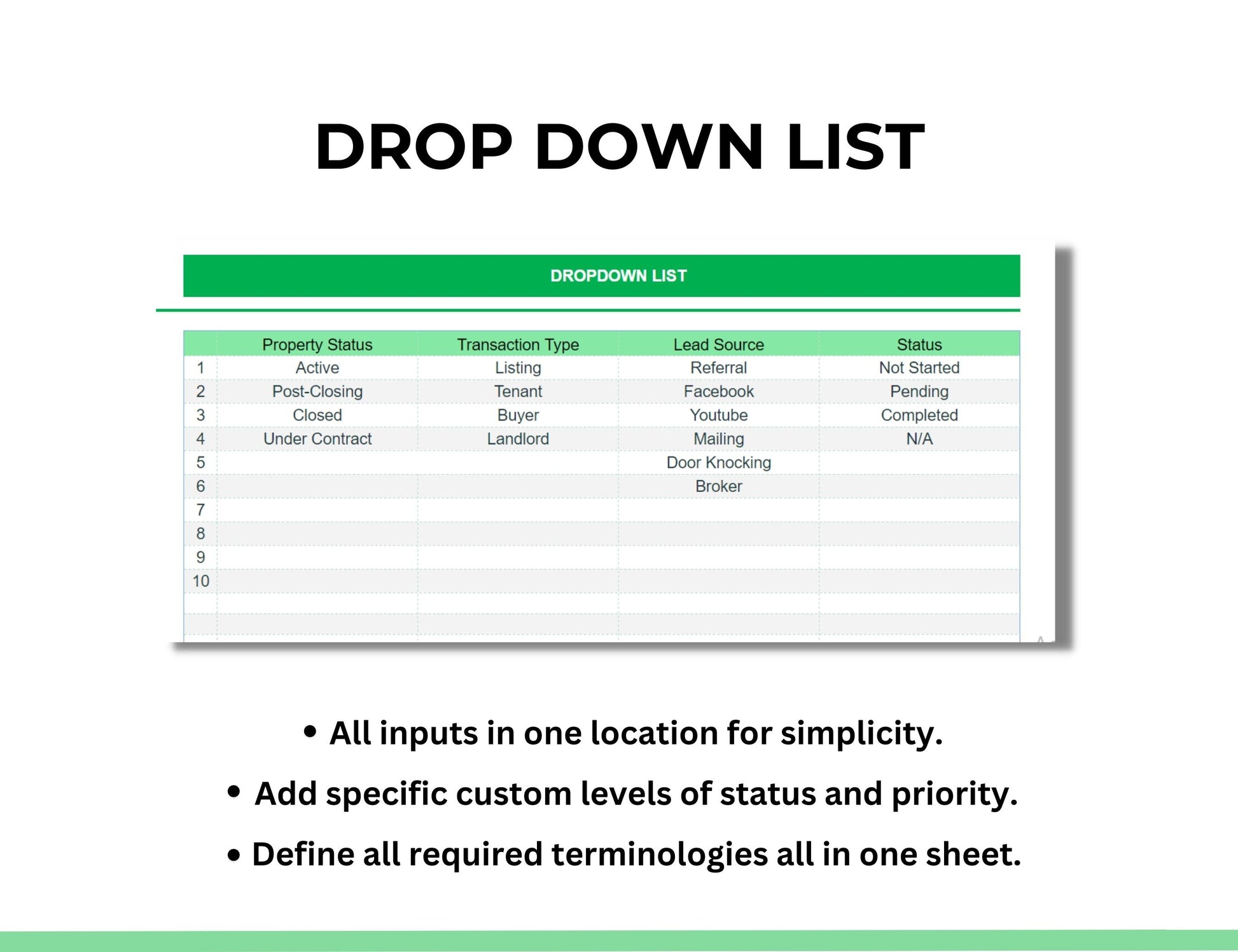 real estate template sheets