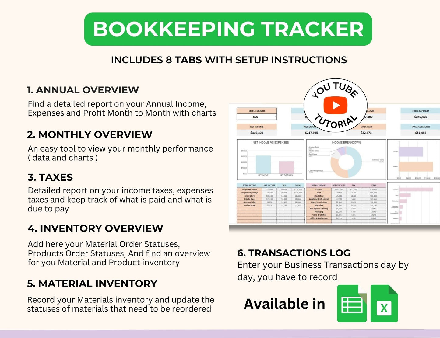 Small Business Excel Google Sheets Spreadsheet Bundle Bookkeeping Planner