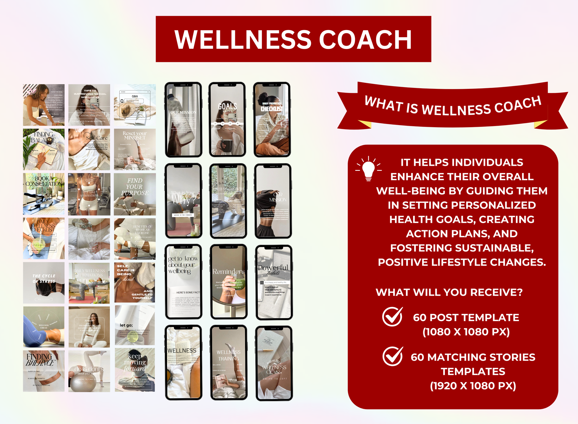 Wellness Coach template, PLR Templates, PLR planner, plr digital products, PLR, nutrition coach templates, master resell rights, Life Coach Template, holistic coach templates, Coach Templates, coach social media, coach instagram, Coach Canva, Coach Branding Kit
