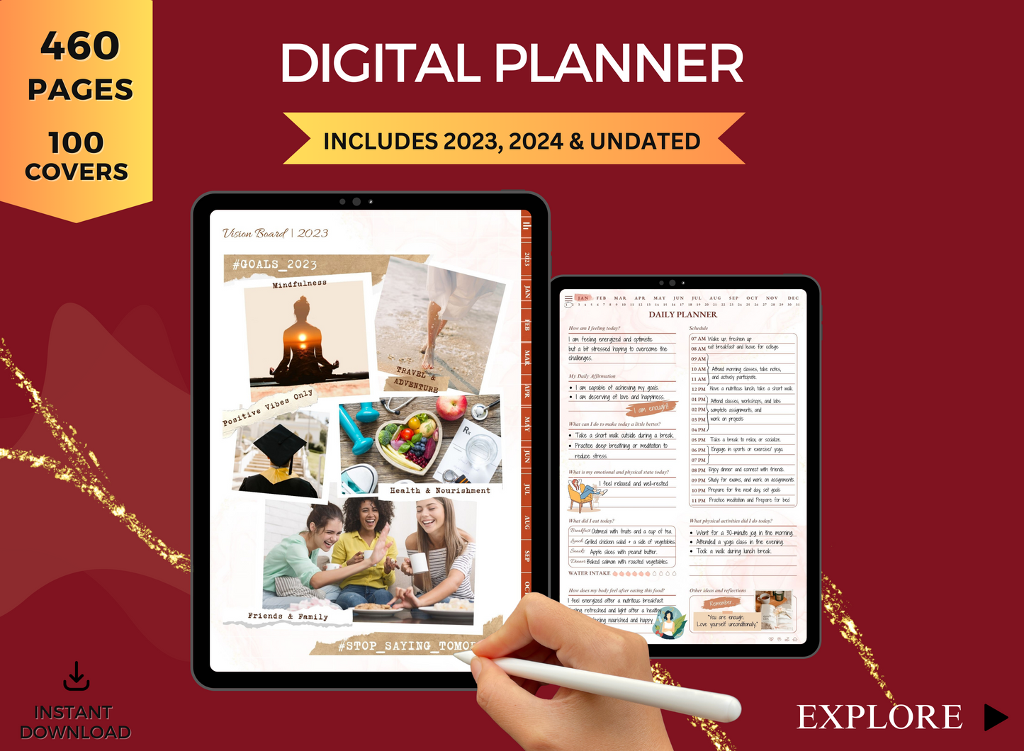 PLR Resell Undated Digital Planner, Daily Planner, Hyperlinked Journal PLR Journal Canva Editable Commercial Use Resell Rights