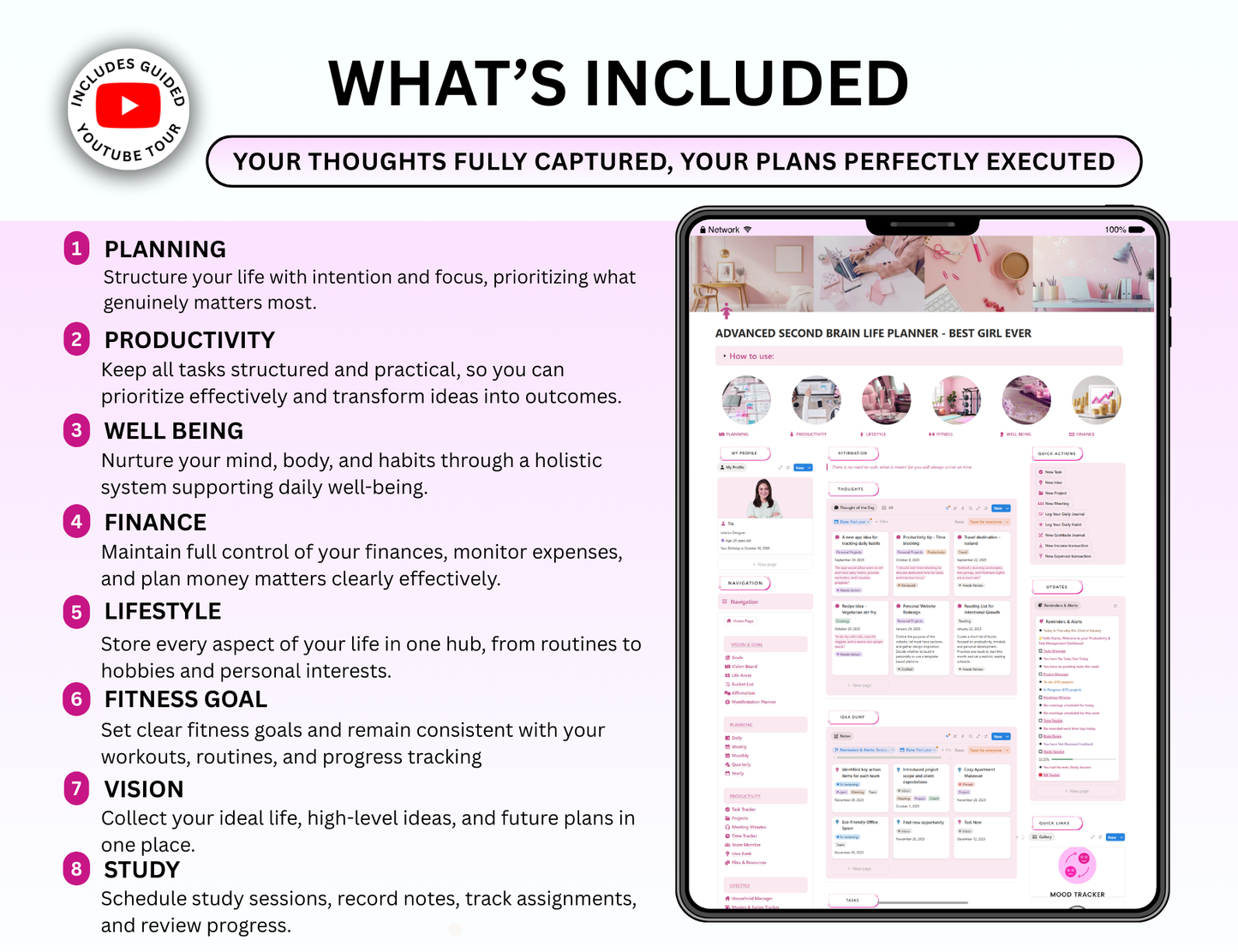 Pink Notion Advanced Life Second Brain Planner