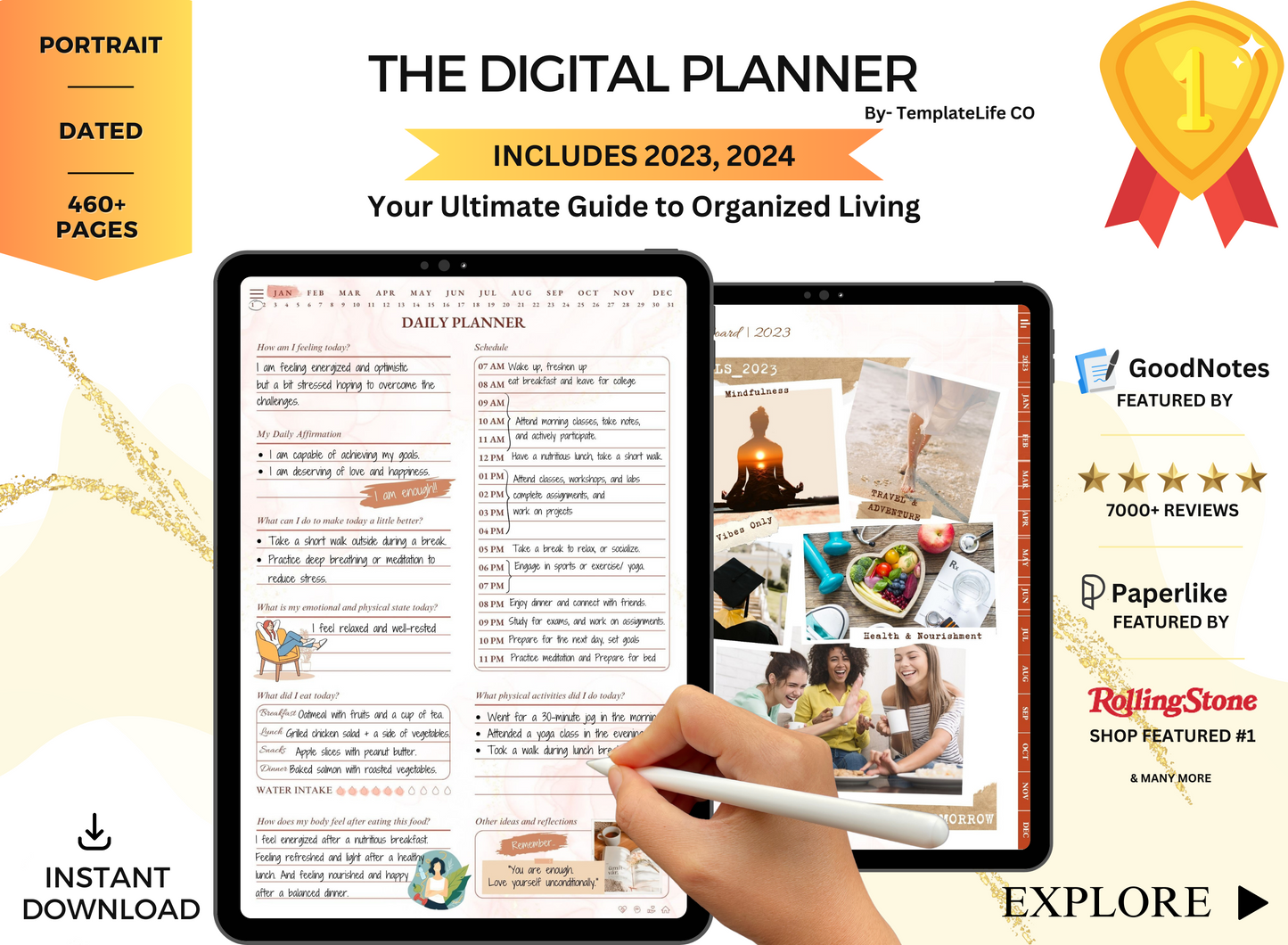 PLR Resell Undated Digital Planner, Daily Planner, Hyperlinked Journal PLR Journal Canva Editable Commercial Use Resell Rights