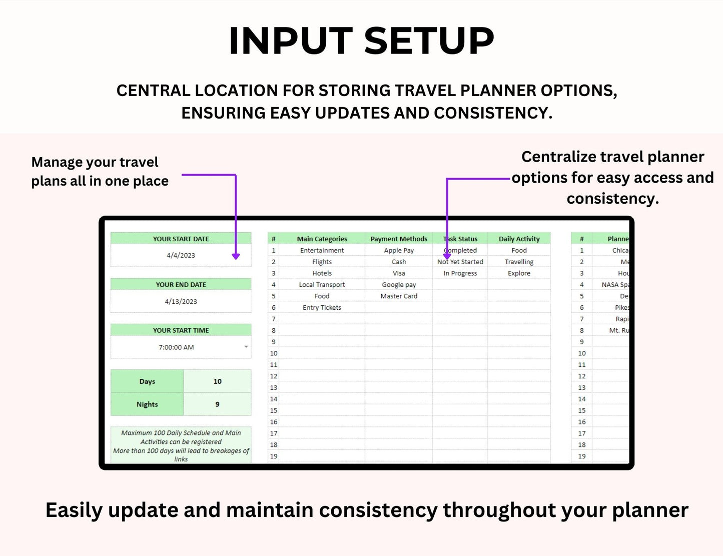 Travel Spreadsheet Itinerary Excel Template