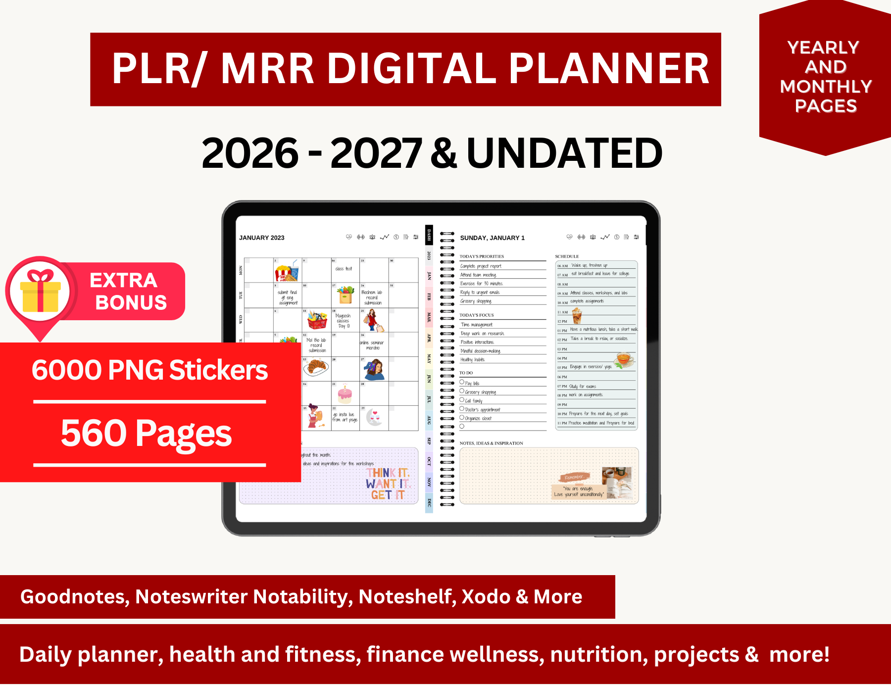 Digital Planner 2026, 2027, Goodnotes Planner, iPad Planner, Notability Planner, Digital Journal, Daily Planner, Weekly Planner