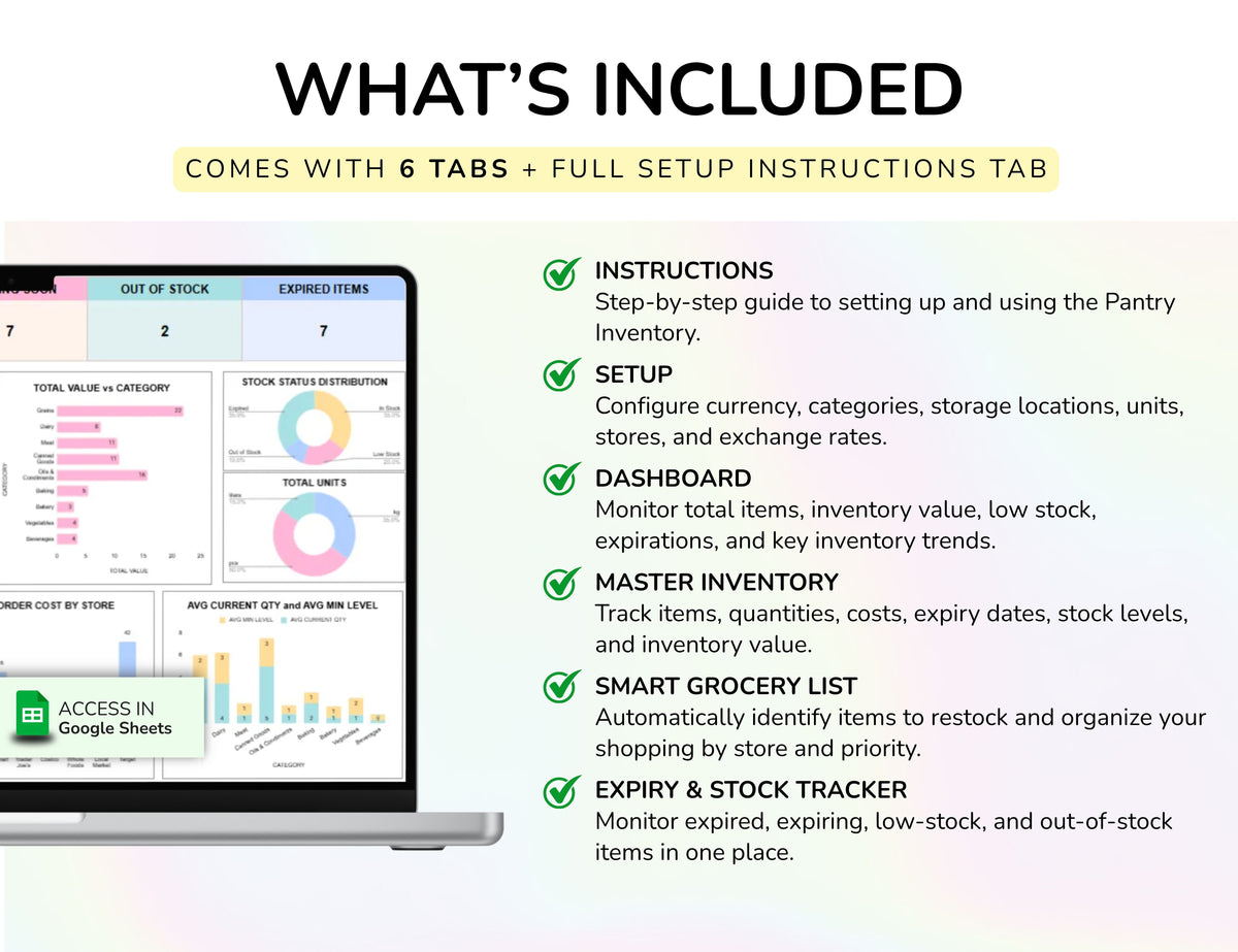 Pantry Inventory Spreadsheet, Food Inventory Tracker, Grocery List