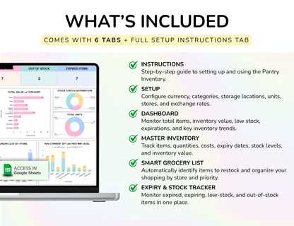 Pantry Inventory Spreadsheet, Food Inventory Tracker, Grocery List