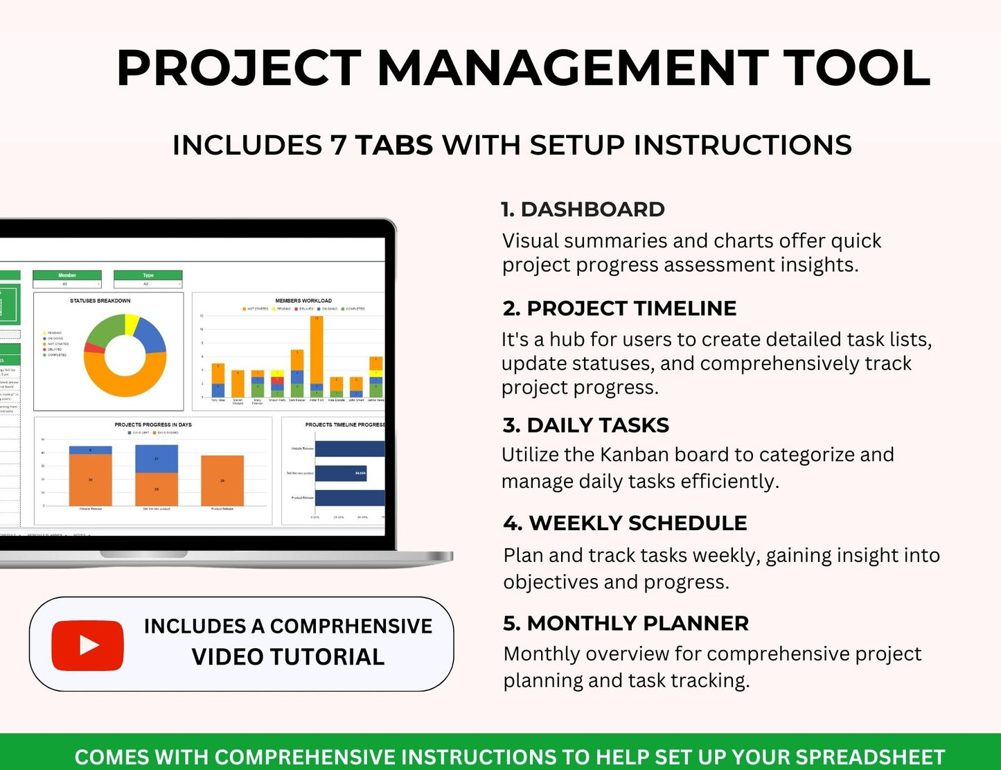 Project Management Spreadsheet Template with Gantt Chart