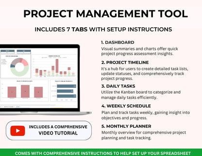 Project Management Spreadsheet Template with Kanban Board