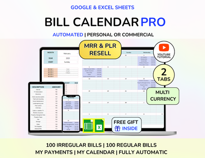Plr MRR Budget Bundle PLR Google Sheets PLR Spreadsheet Monthly Budget Excel Debt Tracker Bill Calendar Net Worth Tracker Budget Planner