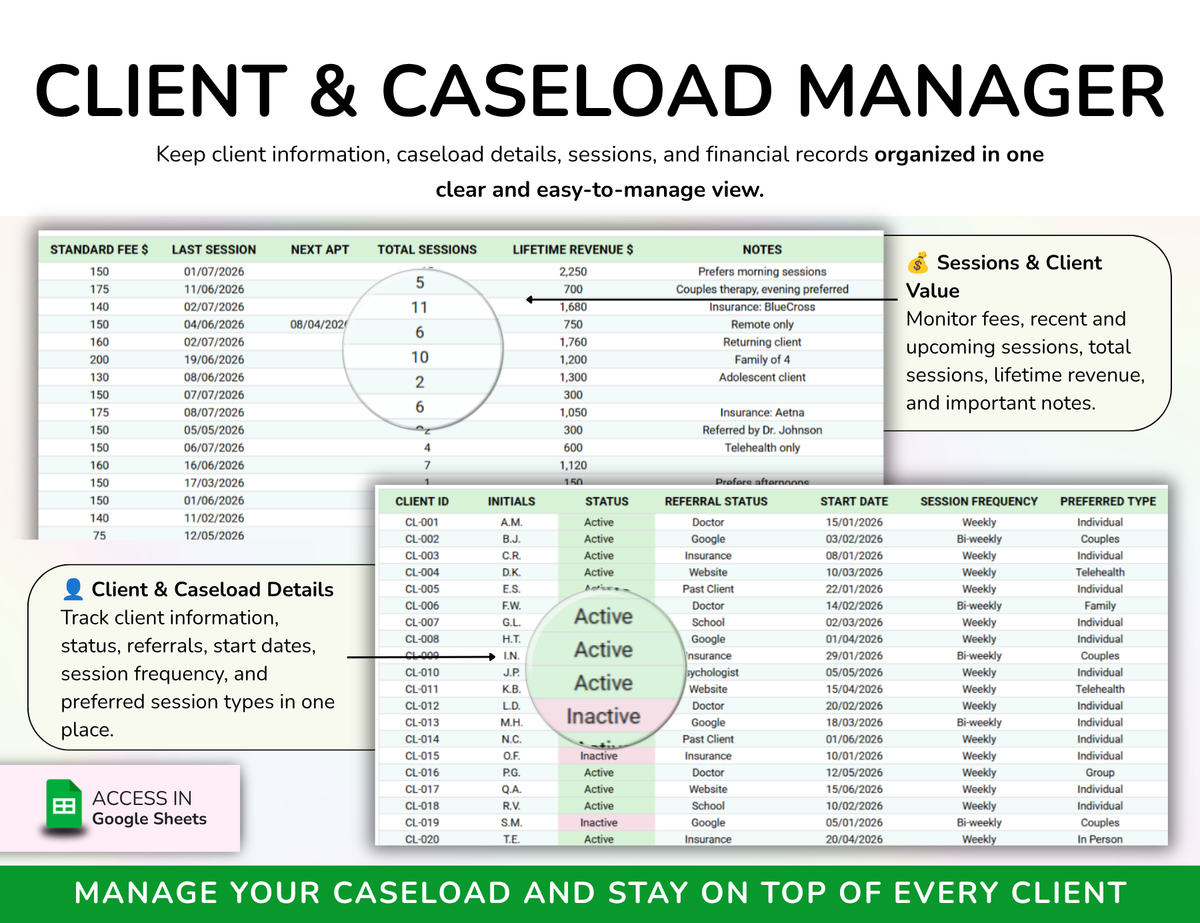 Therapist Planner Caseload tracker Session log Therapy organizer