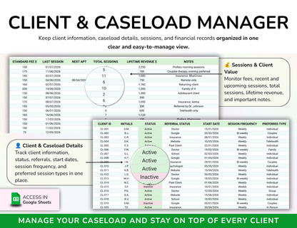 Therapist Planner Caseload tracker Session log Therapy organizer