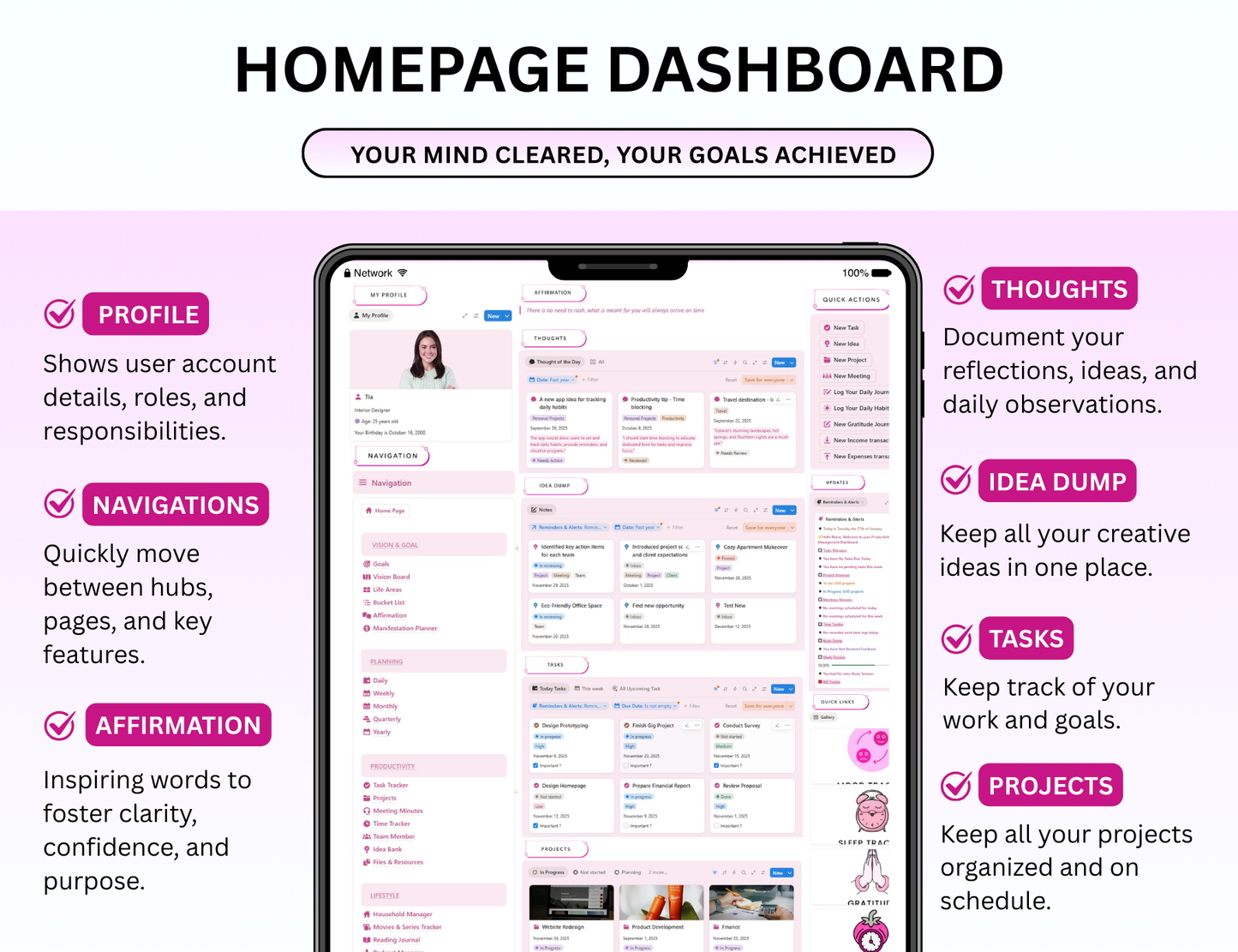 Pink Notion Advanced Life Second Brain Planner