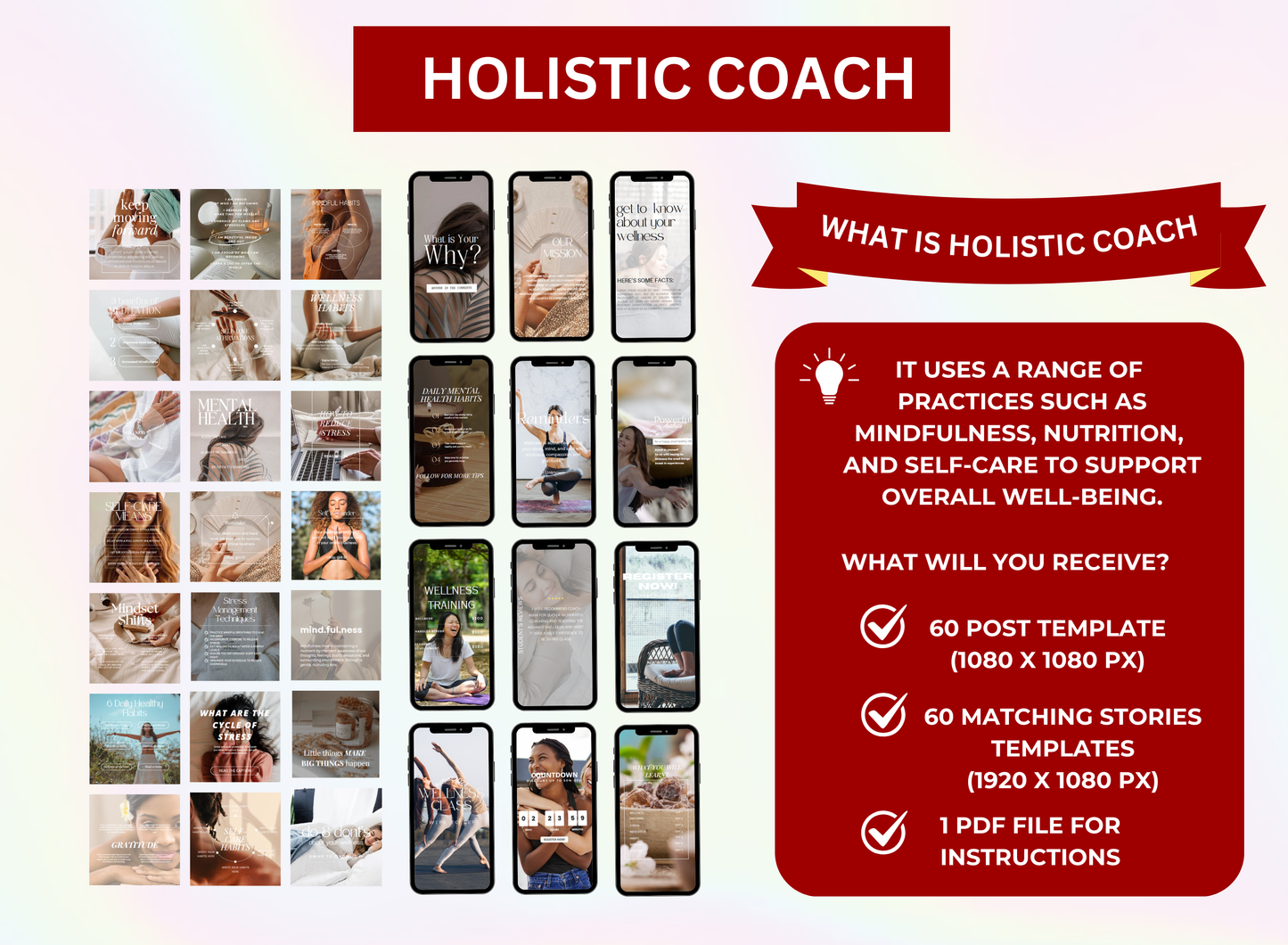 Wellness Coach template, PLR Templates, PLR planner, plr digital products, PLR, nutrition coach templates, master resell rights, Life Coach Template, holistic coach templates, Coach Templates, coach social media, coach instagram, Coach Canva, Coach Branding Kit
