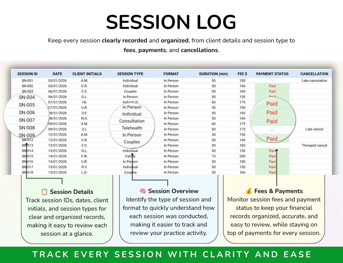 Therapist Planner Caseload tracker Session log Therapy organizer