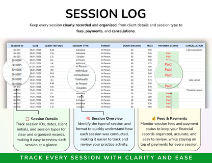 Therapist Planner Caseload tracker Session log Therapy organizer