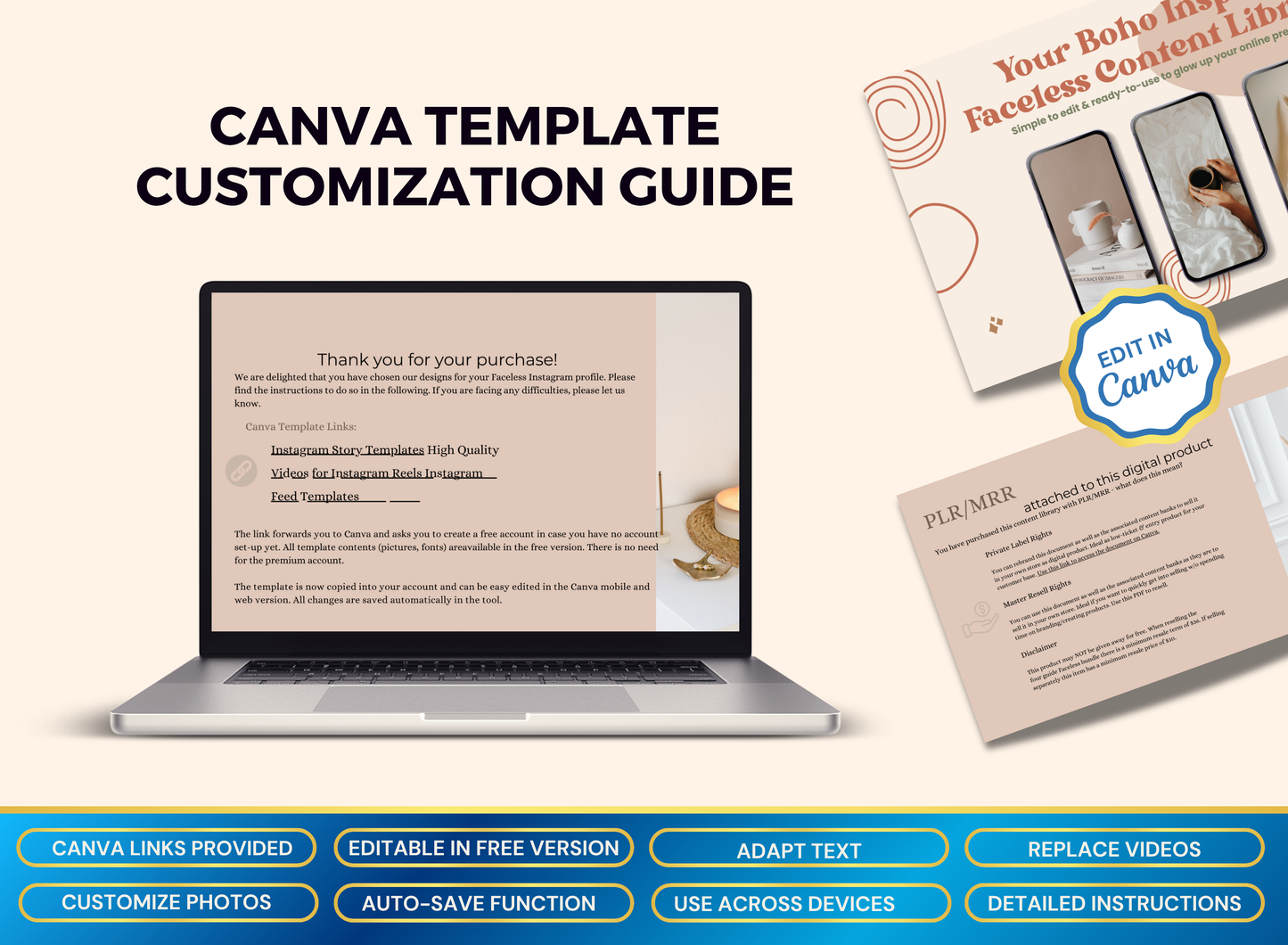 Faceless Content Library Customer Boho Inspired | MRR PLR Ebook