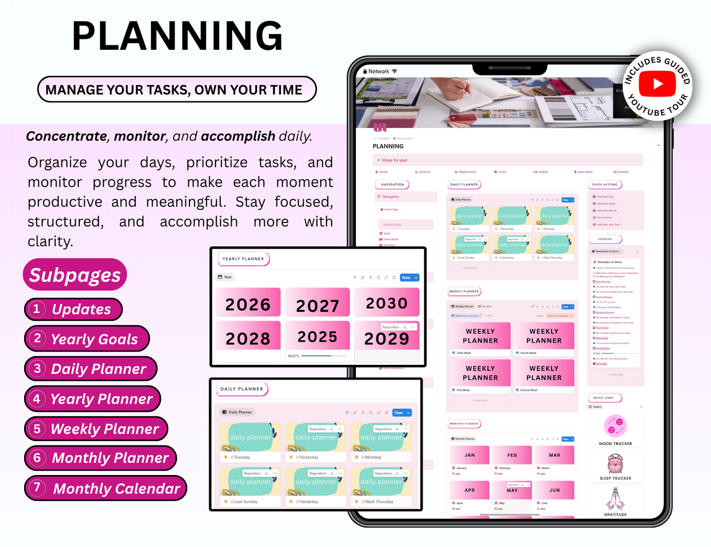 Pink Notion Advanced Life Second Brain Planner