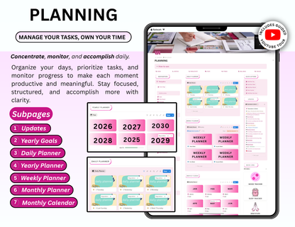 Pink Notion Advanced Life Second Brain Planner