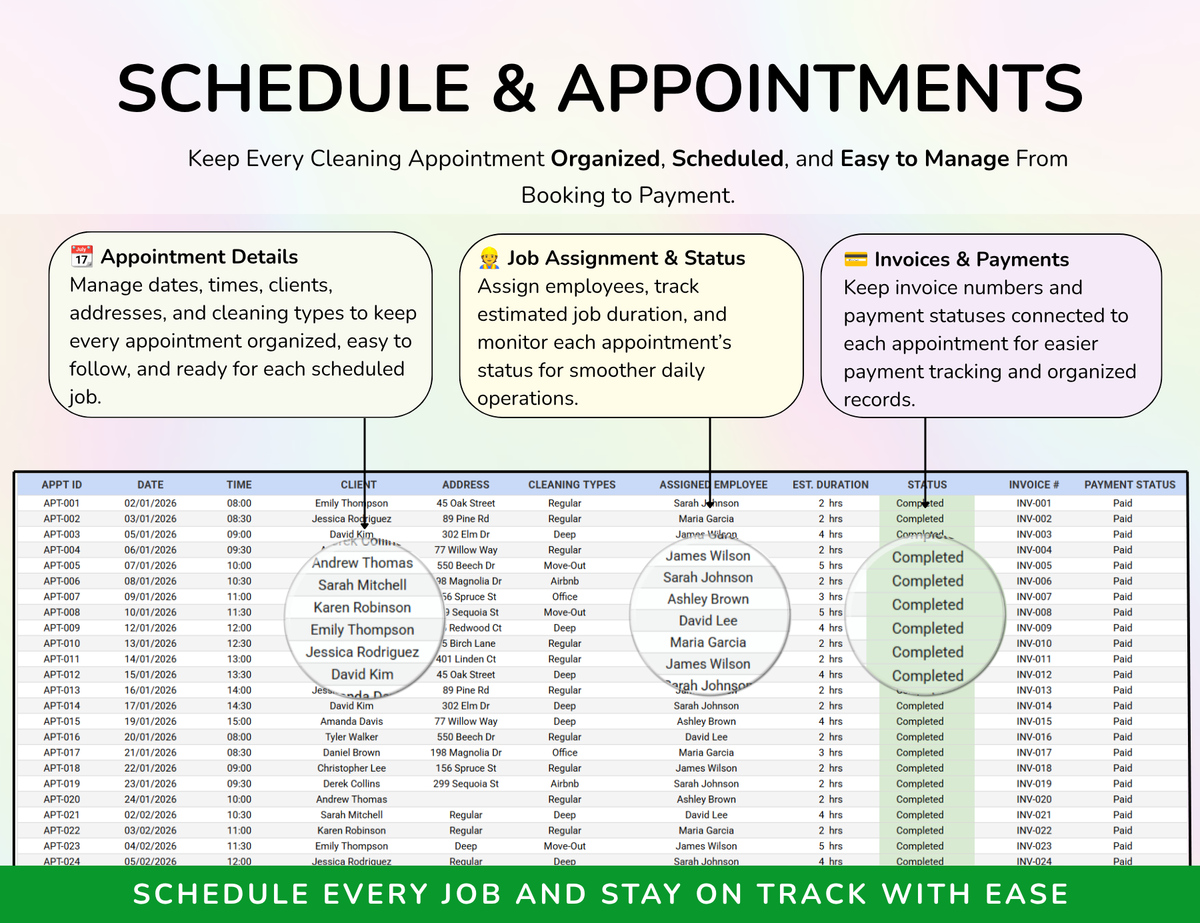 Cleaning Business House Cleaning Tracker Spreadsheet