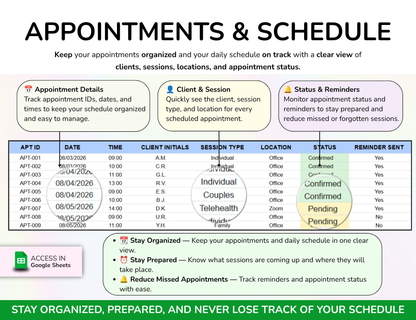 Therapist Planner Caseload tracker Session log Therapy organizer