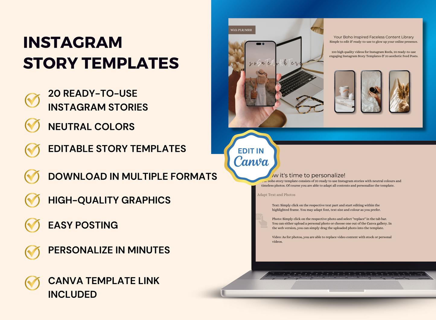 Faceless Content Library Customer Boho Inspired | MRR PLR Ebook