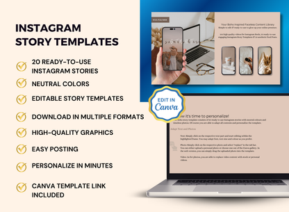 Faceless Content Library Customer Boho Inspired | MRR PLR Ebook