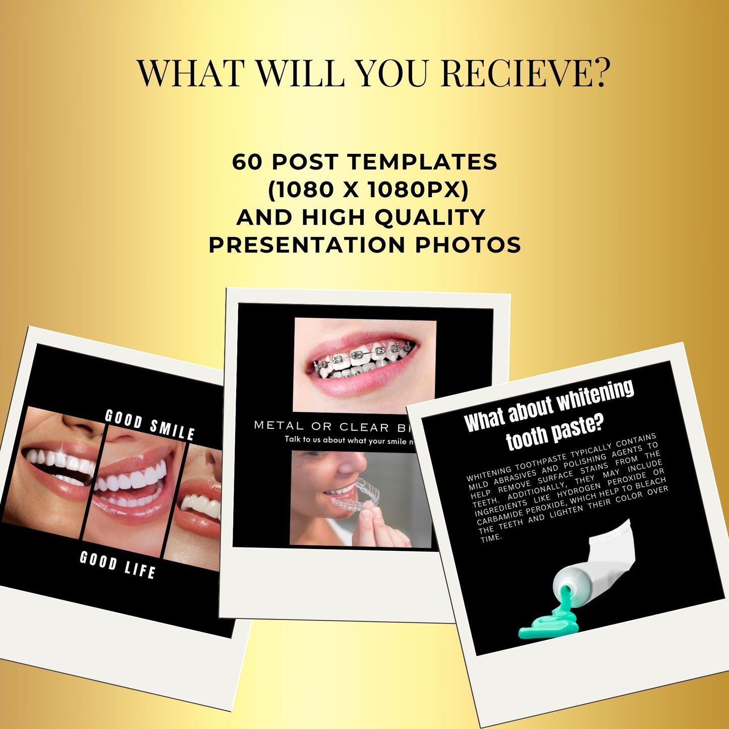 60 Teeth Whitening Social Media Post Template | Tooth Gem Instagram Templates