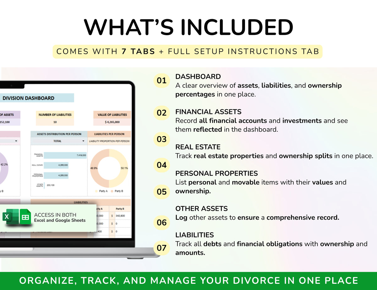 Divorce Planner Spreadsheet Asset Division Financial Settlement