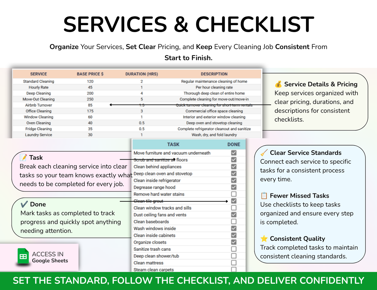 Cleaning Business House Cleaning Tracker Spreadsheet