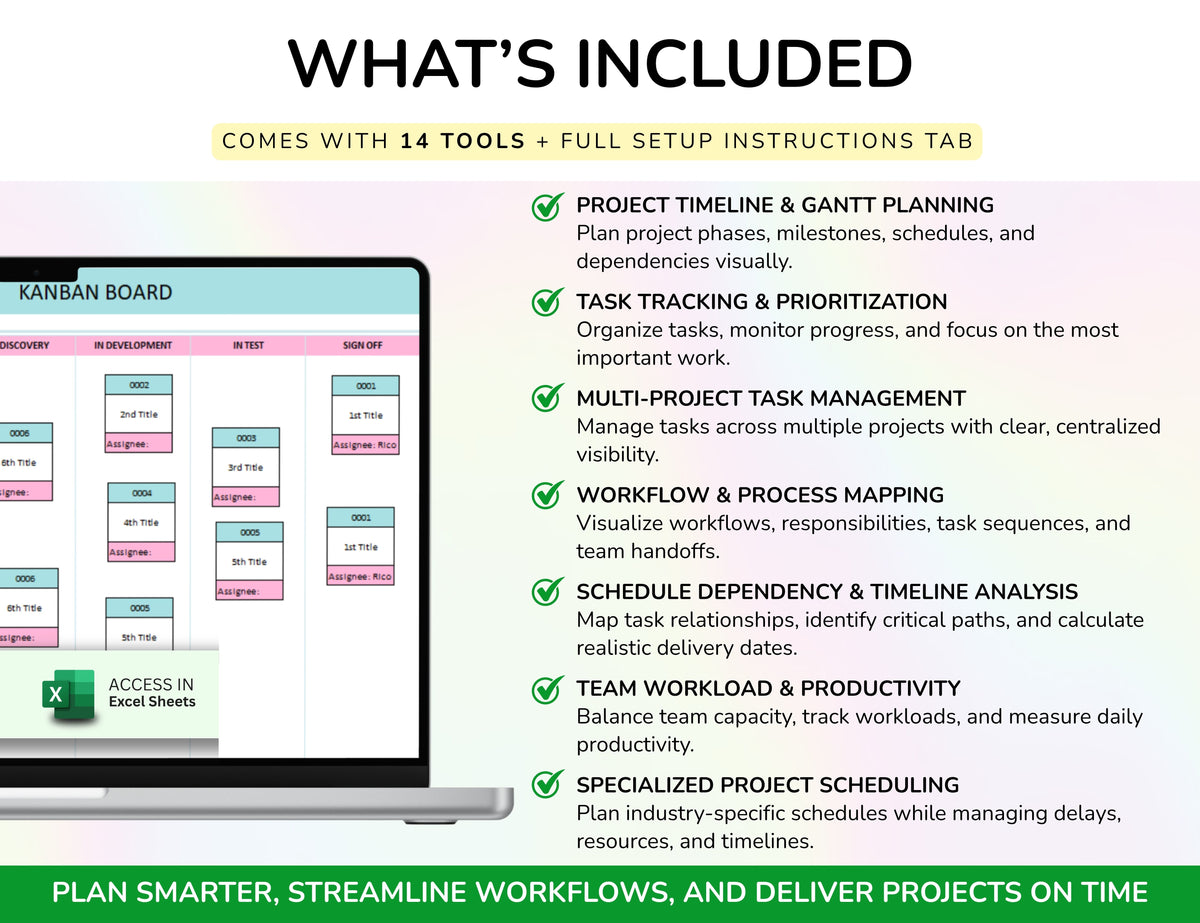 65 Project Management Bundle Gantt Chart Kanban Board Project Tracker