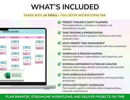 65 Project Management Bundle Gantt Chart Kanban Board Project Tracker