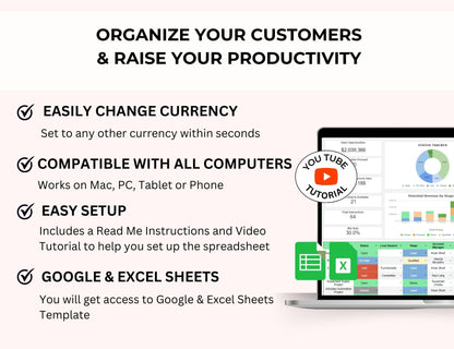Customer Relationship Management CRM Tracker Excel and Google Sheets
